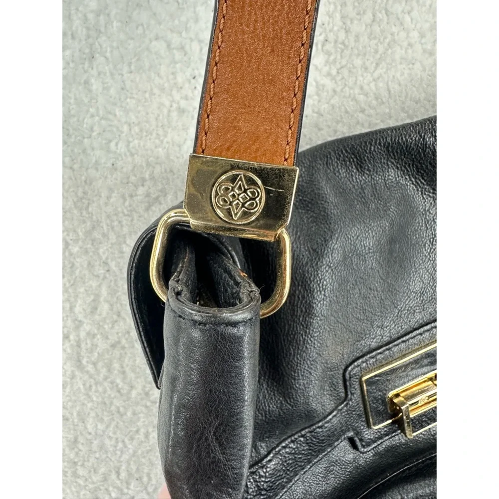 Antonio Melani Womens Shoulder Bag Black Leather Turnlock Flap Single Strap S